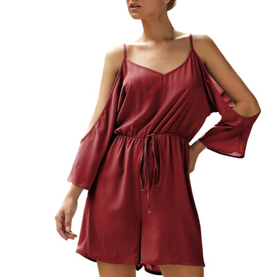 

Summer New Solid Color Sling V-neck Strapless Jumpsuit Solid Color Holiday Dress
