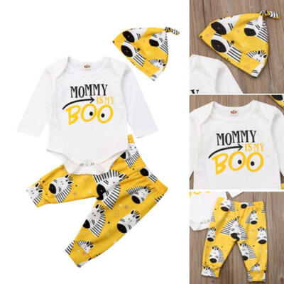 

Newborn Baby Girl Boy Romper Tops JumpsuitZebra Pants Hat Outfits Clothes Set