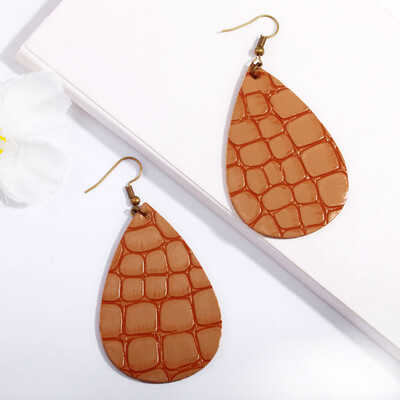

1 Pair New Double-sided Synthetic Leather Teardrop Bohemia Dangle Drop Earrings