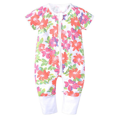 

Infant Girls Cotton Spring Summer Zipper Romper Short Sleeves Cartoon Print Climb Soft Jumpsuit for 0-24 months