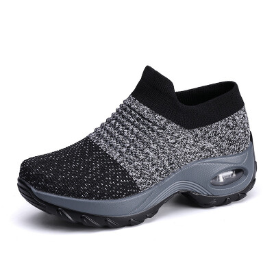 

breathable air mesh spring 2019 flat heels sneakers women casual slip on stretch knitted sock platform shoes woman flats