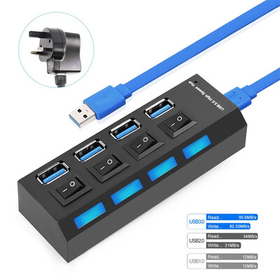 

4 Ports USB 30 5Gbps Super Speed for Desktop Laptop Adapter Hub Black Power Adapter Hub