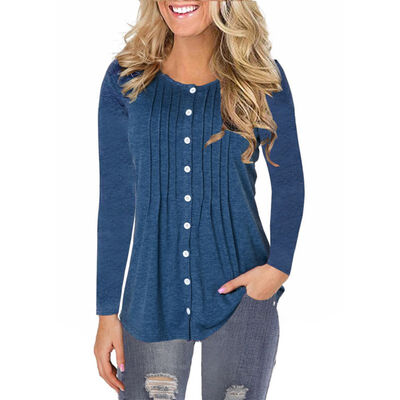 

Women Autumn Fashion Concise Casual All-match Solid Color Button Decor Long Sleeve T-shirts