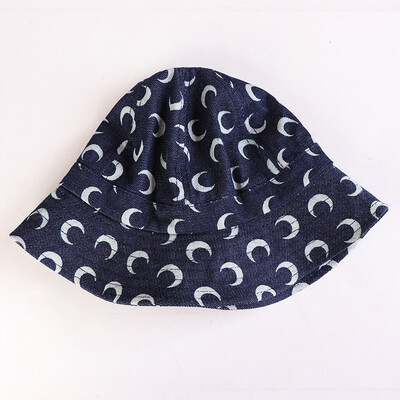 

New autumn tide boy&girl baby moon print denim blue fisherman hat foldable sun hat basin hat