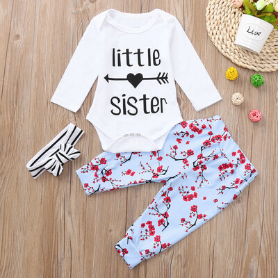 

Infant Baby Girls Long Sleeve Letter Print Romper Floral Print Pants Outfits