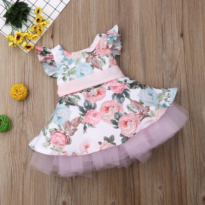 

Fashion Newborn Toddler Baby Princess Party Lace Flower Tutu Dress Sleeveless Sundress