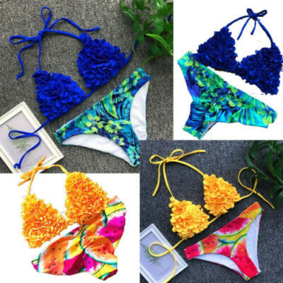 

USA Women Sexy Bikini Set Floral Swimsuit Swimwear Bathing Suit Beach Petal Top