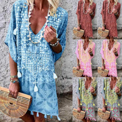 

Plus Size Womens Cotton Summer Short Sleeve Long T-Shirt Ladies Casual Dress