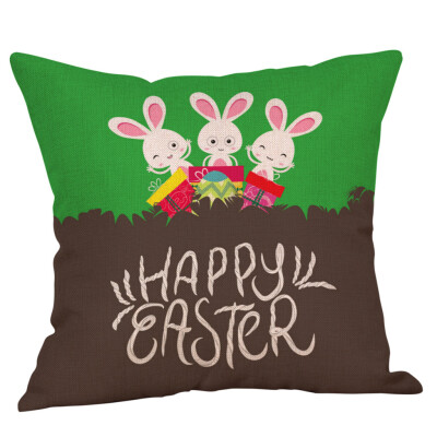 

〖Follure〗Happy Easter Bunny Pillow Cover Linen Sofa Cushion Cover Home Decor Pillow Case