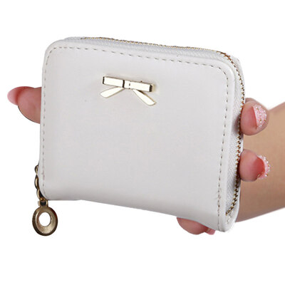 

Women Fashion Bowknot Zipper Faux Leather Short Cash Purse Coin Card Holder