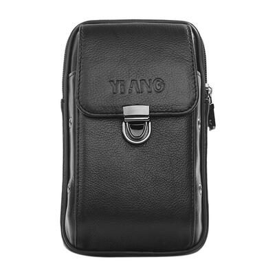 

Vintage Leather Waist Bags Men Solid Color Phone Pouch Casual Fanny Packs