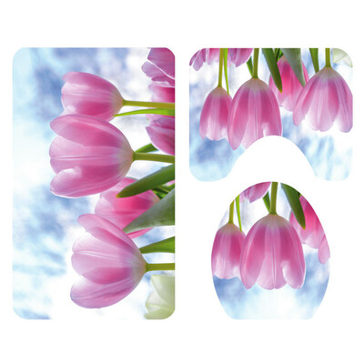 

Gobestart Creative Flower Shower Curtain Floor Mat Four-piece Bathroom Mat Set