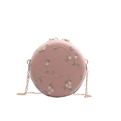 

Mini Round Shoulder Bags For Women Designer Embroidery Flower Handbag Ladies Small Messenger Bag Clutch YJ