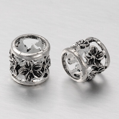 

Large Hole Alloy European Beads Hollow Column with Flower Beads Antique Silver 9x8mm Hole 6mm
