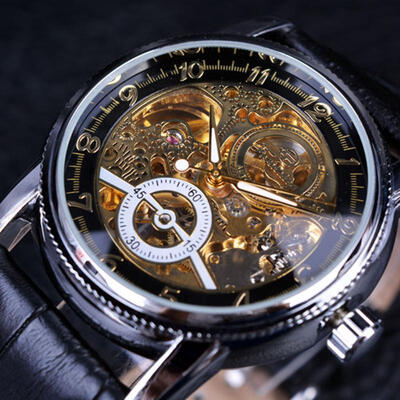 

Mens Watches Luxury Mechanical Watch Splendid 3D Hollow Engraving Case Sport Leather Watches Relogio Masculino