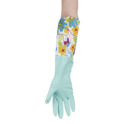 

Greensen Green Floral Dishwashing Gloves Household Beam Port Velvet Gloves Warm Gloves