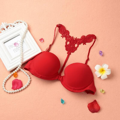 

New Sexy Women Bra Crochet Back 34 Cup Padded Underwire Front Closure Push Up Seamless Bra BlackBeigeRed