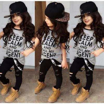 

Fashion Kids Girls Clothes Short Sleeve T-shirt Tops Leggings Pants Outfits 2-7T