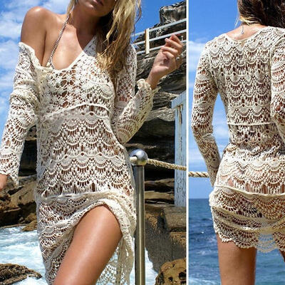 

Sexy Women Hippie Lace Crochet Bikini Cover Up Swimwear Beach Dress Tops Kaftan
