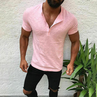 

Mens Slim Fit V Neck Short Sleeve Muscle Tee T-shirt Casual Tops Henley Shirts