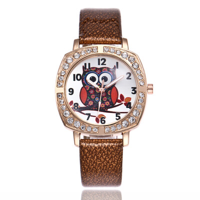 

Lady cute owl cartoon watch square dial with diamonds English table