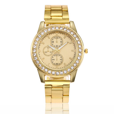 

New alloy steel belt female models full diamond side three-eye decorative quartz watch factory direct supply