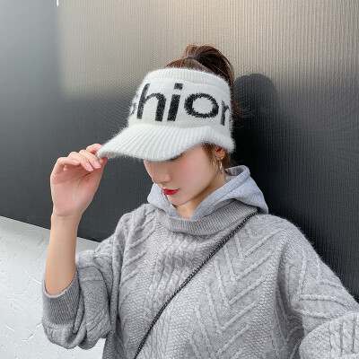 

Womens empty top hat running in autumn&winter fashion casual knitting cap with no top rabbit hair letter wool hat