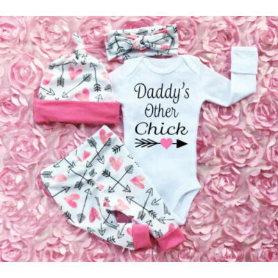 

US Newborn Baby Girl Clothes Long Sleeve Romper Pants Headband Hat Outfits Set