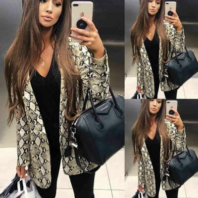

Brazilian Style Women Snakeskin Print Long Sleeve Outerwear Blazer Suit Cardigan Coat Office Jacket Autumn WInter