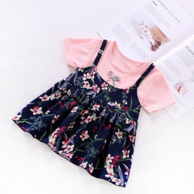 

Baby Girl Princess Dress Fake 2 Piece Toddler Floral Pattern Long Sleeve Cotton Dresses
