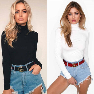 

Women Ladies Bodysuit Stretch Leotard Long Sleeve Body Tops T shirt Jumpsuit New