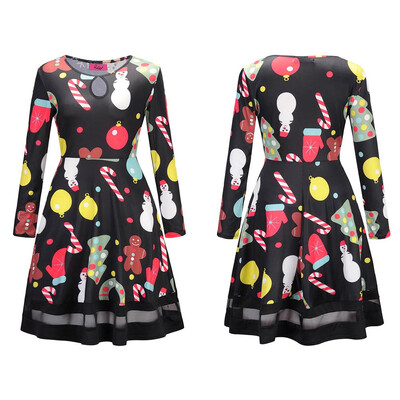 

BOFUTE New Europe America Womens Clothing O-Neck Printing Skirt Christmas Clothing Long Sleeve Dress 1299