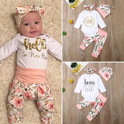 

US Newborn Baby Girls Clothes Little Sister Romper TopsFloral Pants Outfits Set