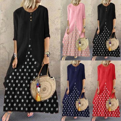 

Womens Pullover Polka Dot Baggy Dress Tops Ladies Kaftan Long Maxi Kaftan Dress