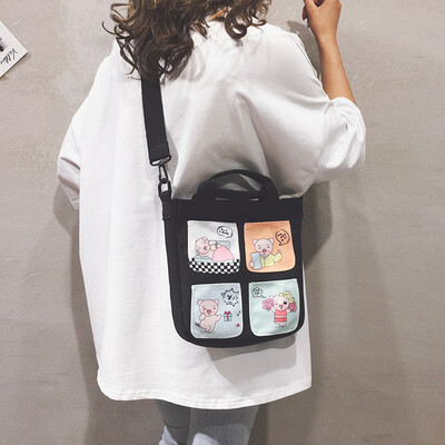 

Korea ins cartoon cute pig bag female 2019 new Japanese wild student canvas shoulder Messenger bag