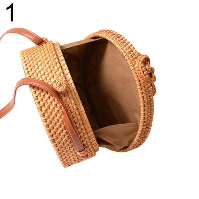 

Retro Women Bowknot Round Rattan Woven Shoulder Bag Summmer Crossbody Satchel