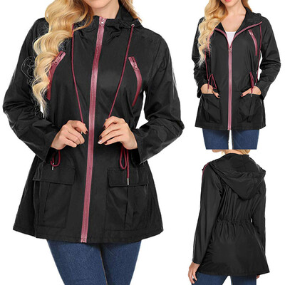 

Roseonmyhand Womens Solid Rain Jacket Outdoor Jackets Waterproof Hooded Raincoat Windproof