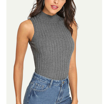 

Women Casual High Neck Vest Top Sleeveless Slim Blouse Solid Tank Tops