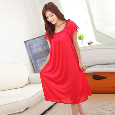

Women Dress Sleepwears Short Sleeve Solid Color Thin Sexy Sweet Loose Summer