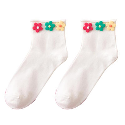 

Fashion Women Colorful Flower Curl Edge Breathable Cotton Over Ankle Short Socks