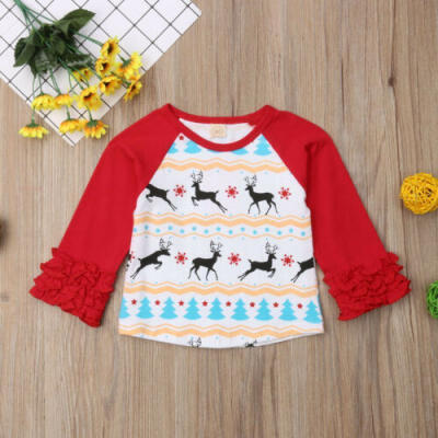 

US Stock Christmas Cute Baby Boy Girl Cartoon Print Sweater Shirt Cotton Blouse