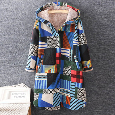 

Roseonmyhand Womens Warm Outwear Floral Print Hooded Pockets Vintage Oversize Coat