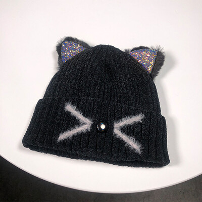 

Tailored Women Fashion Keep Warm Cat Ear Winter Hats Knitted Wool Hemming Hat