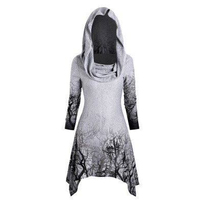 

Tailored Womens Halloween Tree Print Convertible Collar Asymmetrical Knitwear Cloak Tops