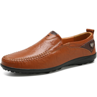 

Men Casual Shoes Fashion Slip On Shoes Men Breathable Leather Shoes Light Loafers Brown Black Size 38-46