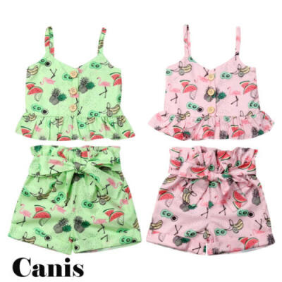 

Summer Toddler Baby Girl Clothes Flamingo Vest Tops Crop Bow Short Pants Outfits