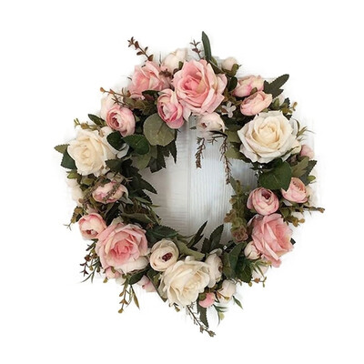 

Siaonvr Door Wall Ornament 13Inch Rose Wreath Small Pink Wreath Door Wall Ornament