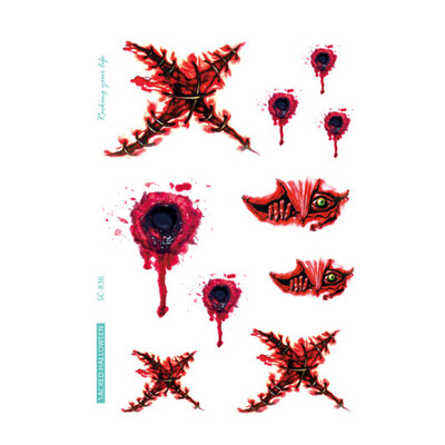 

〖Follure〗Waterproof Temporary Tattoo Sticker Scar Terror Wound Blood Injury Halloween Hot