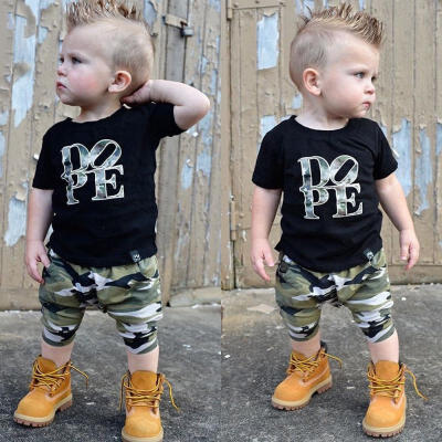 

Toddler Kid Baby Boy Cotton Clothes Tops T Shirts Tee Long Camo Pants Outfit Set