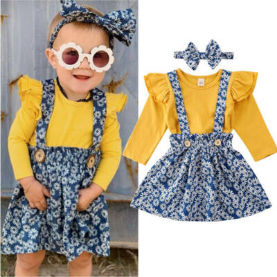 

US Toddler Kids Baby Girls Outfits T-shirt Tops Dress Suspender Skirt Clothes
